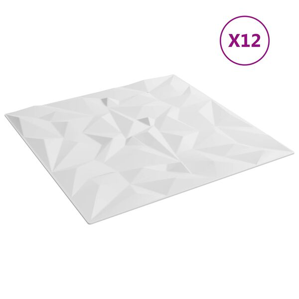 vidaXL Sienas paneļi 12 pcs Balts 50 x 50 cm XPS Putu