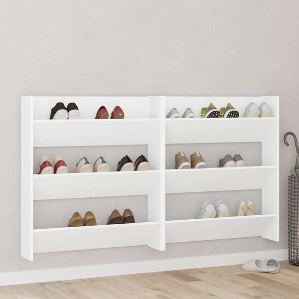 vidaXL sienas apavu plaukti, 2 gb., balti, 80x18x90 cm, skaidu plāksne