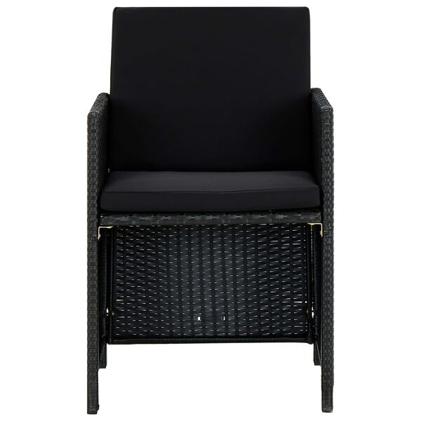 vidaXL 5-daļīgs dārza mēbeļu komplekts ar matračiem, PE pinums, melns