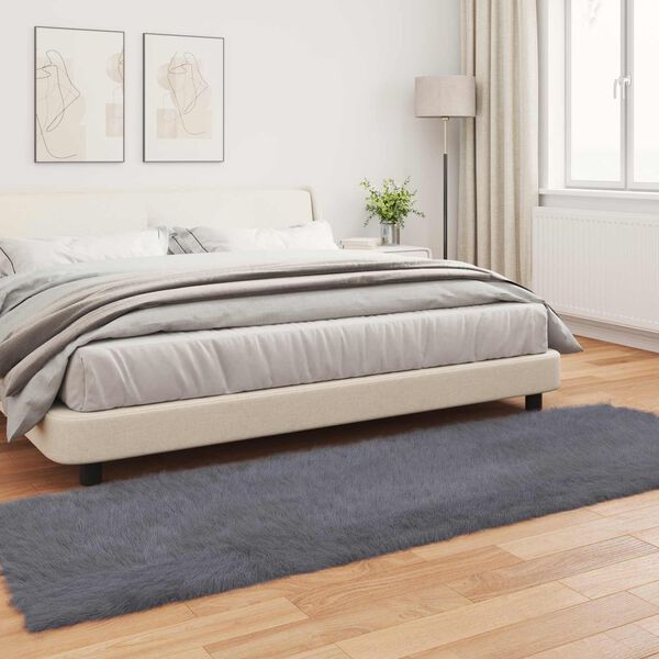 vidaXL Mākslīgā aitādas paklājs Tafalla Antracīts 80 x 250 cm