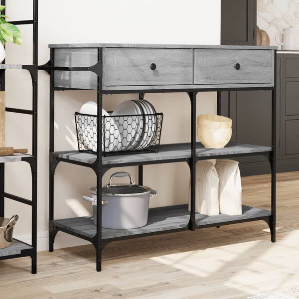 vidaXL virtuves ratiņi, pelēka koka, 105x42x95 cm, inženierijas koks