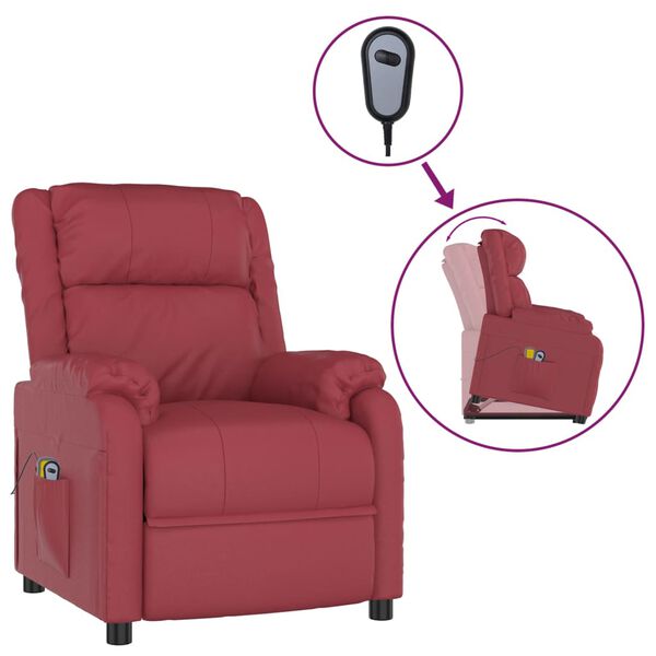 vidaXL masāžas krēsls, paceļams, vīnsarkana mākslīgā āda