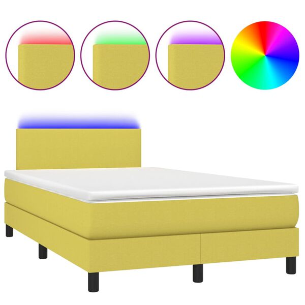 vidaXL atsperu gulta ar matraci, LED, zaļ&scaron; audums, 120x200 cm