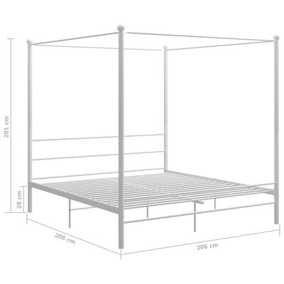 vidaXL gultas rāmis ar nojumi, balts, 200x200 cm, metāls