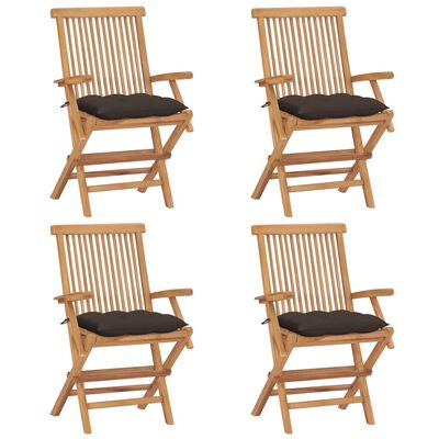 vidaXL dārza krēsli, pelēkbrūni matrači, 4 gab., masīvs tīkkoks