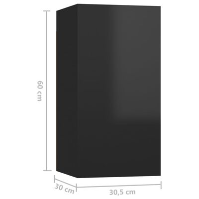 vidaXL TV skapīši, 2 gb., 30,5x30x60 cm, spīdīgi melni, skaidu plāksne