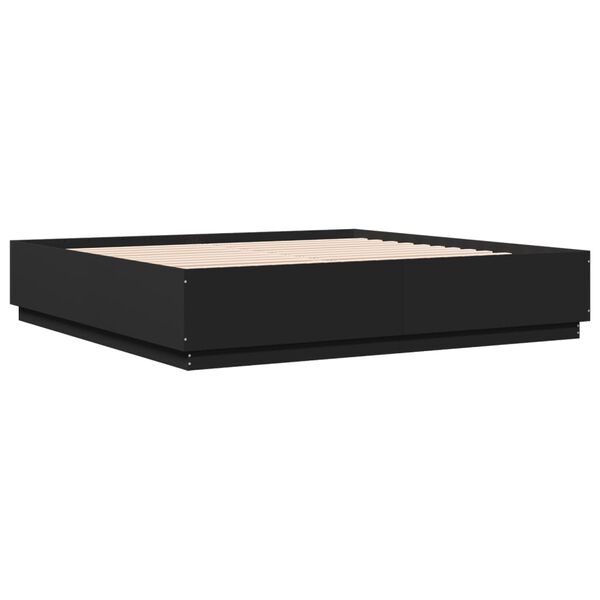 vidaXL gultas rāmis ar LED, melns, 200x200 cm, inženierijas koks