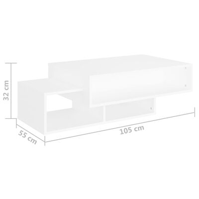 vidaXL kafijas galdiņš, balts, 105x55x32 cm, skaidu plāksne