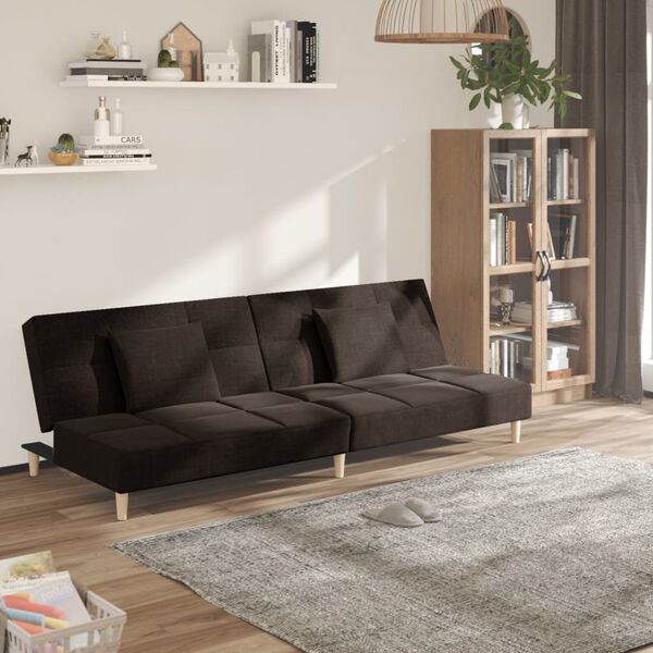 vidaXL 2-vietīga dīvāngulta ar diviem spilveniem, tum&scaron;i brūns audums