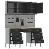 vidaXL Darba skapis ar atvilktni 8 pcs Melna 150 x 55 x 200 cm