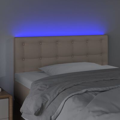 vidaXL gultas galvgalis ar LED, 100x5x78/88 cm, kapučīno mākslīgā āda
