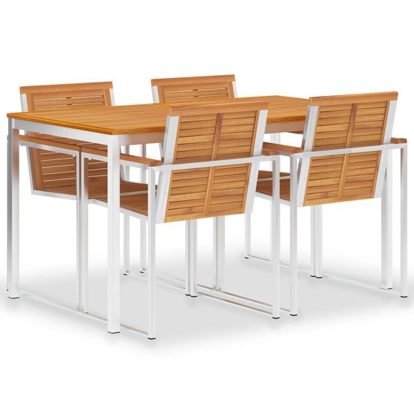 vidaXL 5-daļīgs dārza mēbeļu komplekts, masīvs tīkkoks, tērauds