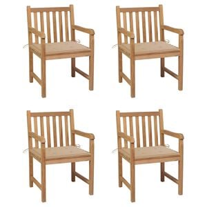 vidaXL dārza krēsli, bē&scaron;i matrači, 4 gab., masīvs tīkkoks