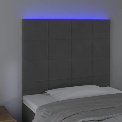 vidaXL gultas galvgalis ar LED, 83x16x118/128 cm, tumši pelēks samts