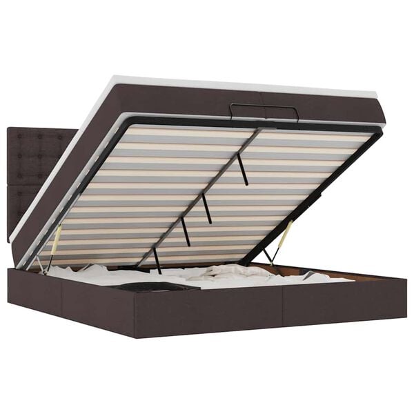 vidaXL Osmaņu gultas rāmis ar matračiem tum&scaron;i brūns 200x200cm audums