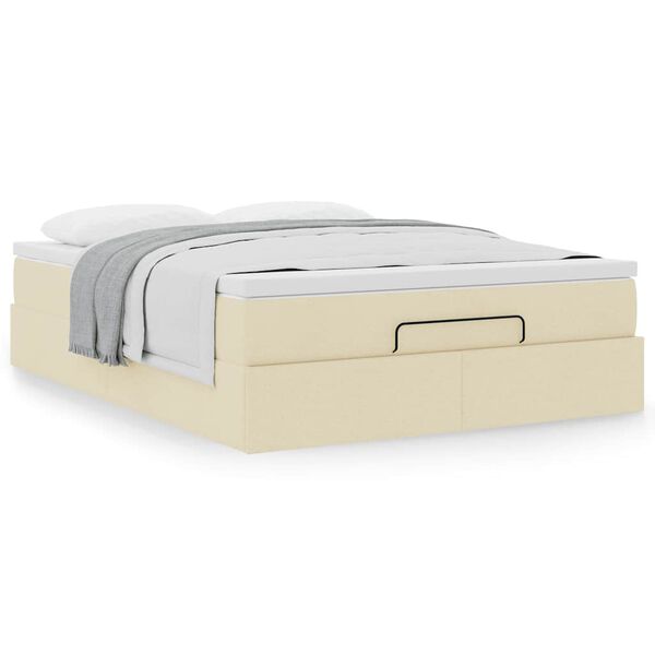 vidaXL Osmaņu gulta ar matraci, krēmkrāsas, 140x190cm, audums