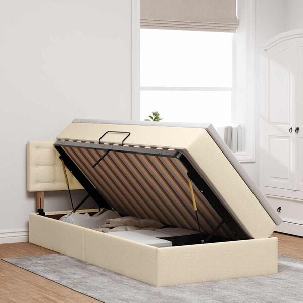 vidaXL Gulta ar uzglabā&scaron;anas vietu un LED Krēms 90 x 190 cm audums