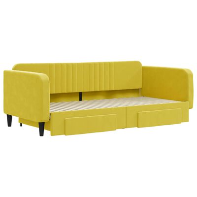 vidaXL izvelkams dīvāns ar atvilktnēm, dzeltens, 100x200 cm, samts
