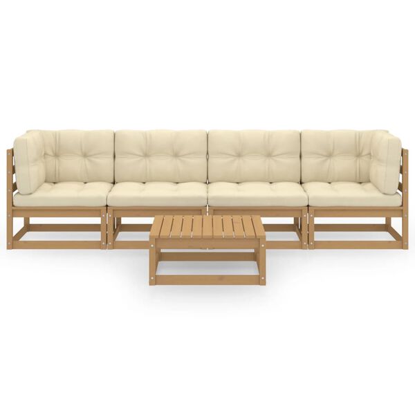 vidaXL 5-daļīgs dārza atpūtas mēbeļu komplekts ar matračiem, priede