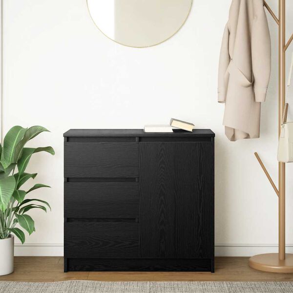 vidaXL kumode ar atvilktni, melns ozols, 71x35x65cm, inženierijas koks