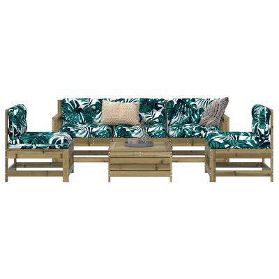 vidaXL 6-daļīgs dārza dīvānu komplekts, egles masīvkoks