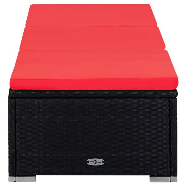 vidaXL 2 sauļošanās zviļņi ar galdiņu, melna PE rotangpalma