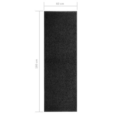 vidaXL durvju paklājs, mazgājams, melns, 60x180 cm