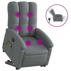 vidaXL elektrisks masāžas krēsls, paceļams, atgāžams, pelēks audums