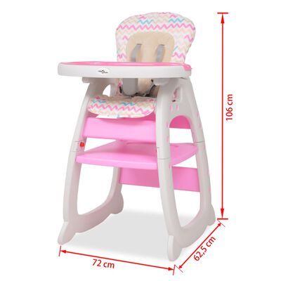 vidaXL bērnu barošanas krēsliņš ar galdiņu, pārveidojams, rozā