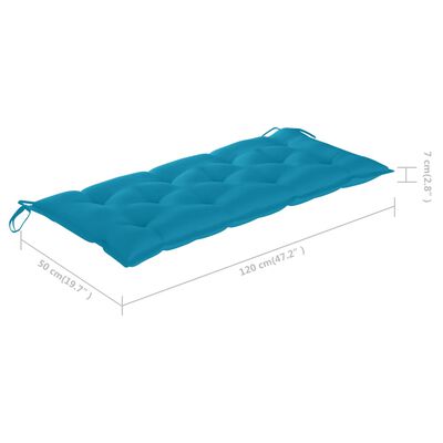 vidaXL šūpuļsols ar gaiši zilu matraci, 120 cm, masīvs tīkkoks