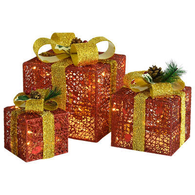 vidaXL Ziemassvētku dekorācija, 3 dāvanu kastes, sarkanas