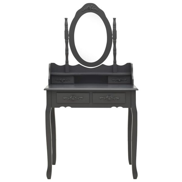 vidaXL spoguļgaldiņ&scaron; ar tabureti, pelēks, 75x69x140 cm, paulonija koks