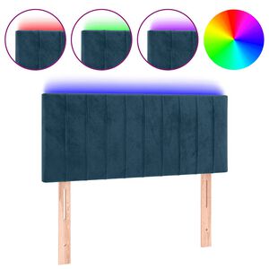 vidaXL gultas galvgalis ar LED, 80x5x78/88 cm, tum&scaron;i zils samts