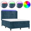 vidaXL atsperu gulta ar matraci, LED, tum&scaron;i zils samts, 140x190 cm