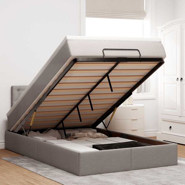 vidaXL Osmaņu gultas rāmis ar matrača pelēkbrūns 120x190cm audums