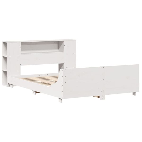 vidaXL gulta bez matrača, balts, 140x190 cm, priedes masīvkoks