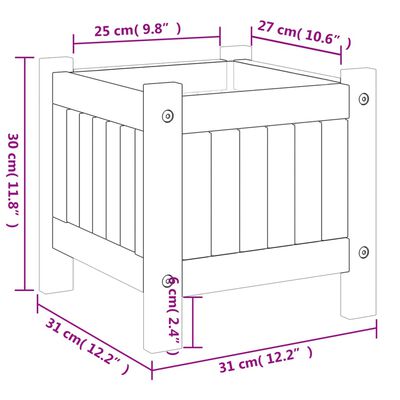 vidaXL puķu kaste ar ieliktni, 31x31x30 cm, akācijas masīvkoks