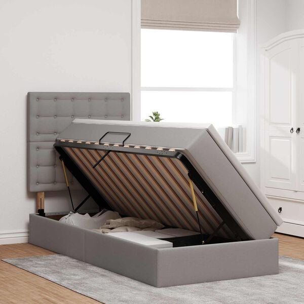 vidaXL Gulta ar uzglabā&scaron;anas vietu un LED Pelēkbrūna 90 x 200 cm