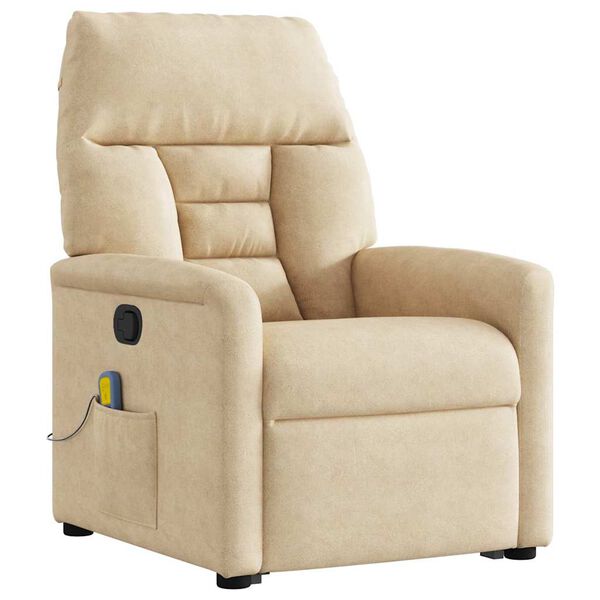 vidaXL masāžas krēsls, paceļams, krēmkrāsas mikrošķiedras audums