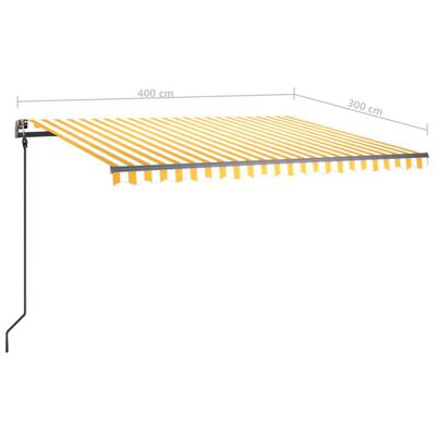 vidaXL izvelkama markīze ar LED, 4x3 m, manuāla, dzeltena, balta
