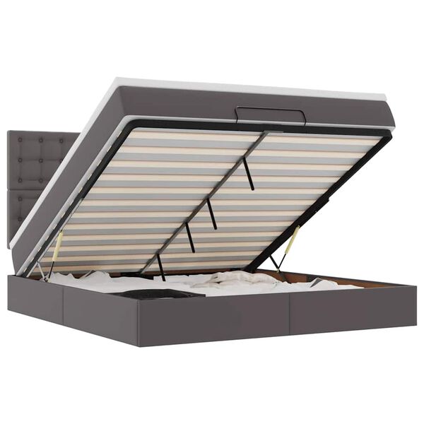 vidaXL Osmaņu gultas rāmis ar matrača pelēks 180x200cm mākslīgā āda