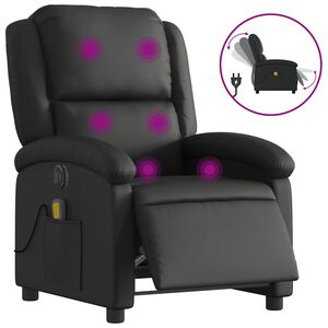 vidaXL elektrisks masāžas krēsls, atgāžams, melna dabīgā āda