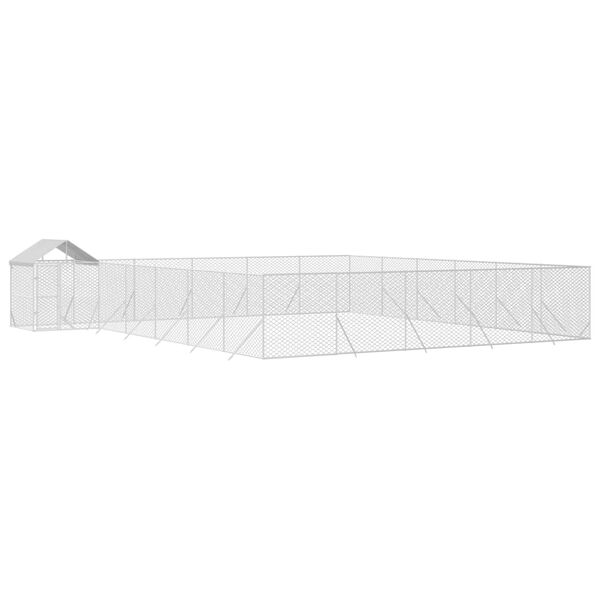 vidaXL suņu voljērs ar jumtu, 12x12x2,5m, cinkots tērauds, sudrabains