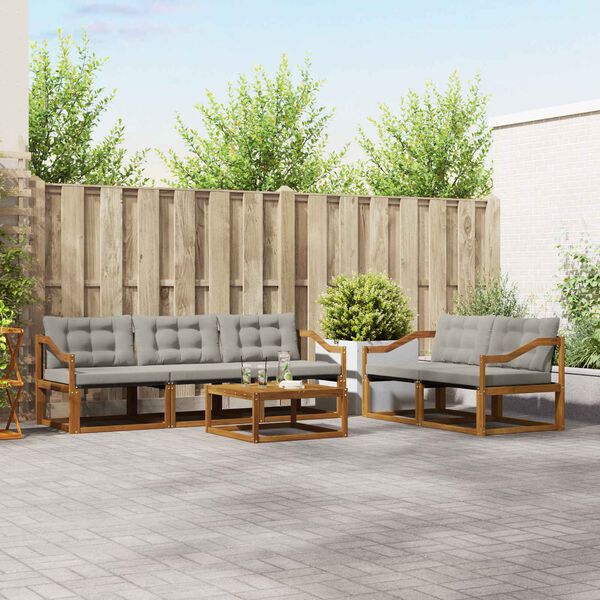 vidaXL Āra dīvānu komplekts ar spilvenu 6 pcs Dabīgs un gai&scaron;i pelēks