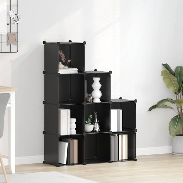 vidaXL plaukts, 9 kubveida nodalījumi, melns, plastmasa