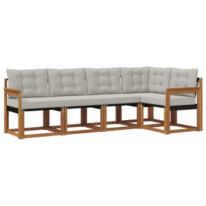 vidaXL Āra dīvānu komplekts ar spilvenu 5 pcs Dabīgs un gai&scaron;i pelēks