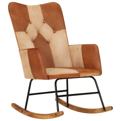 vidaXL šūpuļkrēsls, brūna dabīgā āda un audums