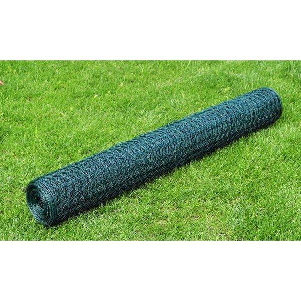 vidaXL stiepļu žogs ar PVC pārklājumu, 25x0,5 m, zaļš
