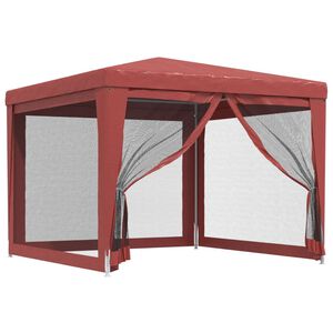 vidaXL svinību telts, ar 4 sieta sienām, 3x3 m, sarkana, HDPE