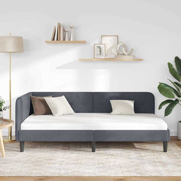 vidaXL Stūra gultas rāmis Tum&scaron;i pelēks 90 x 190 cm Samts